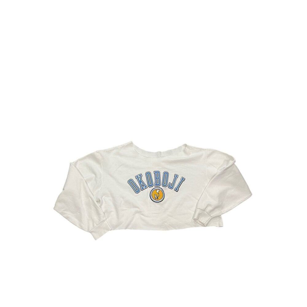 Okoboji Iowa Cropped Cut Oversized Sweatshirt White Womens‎ XL?